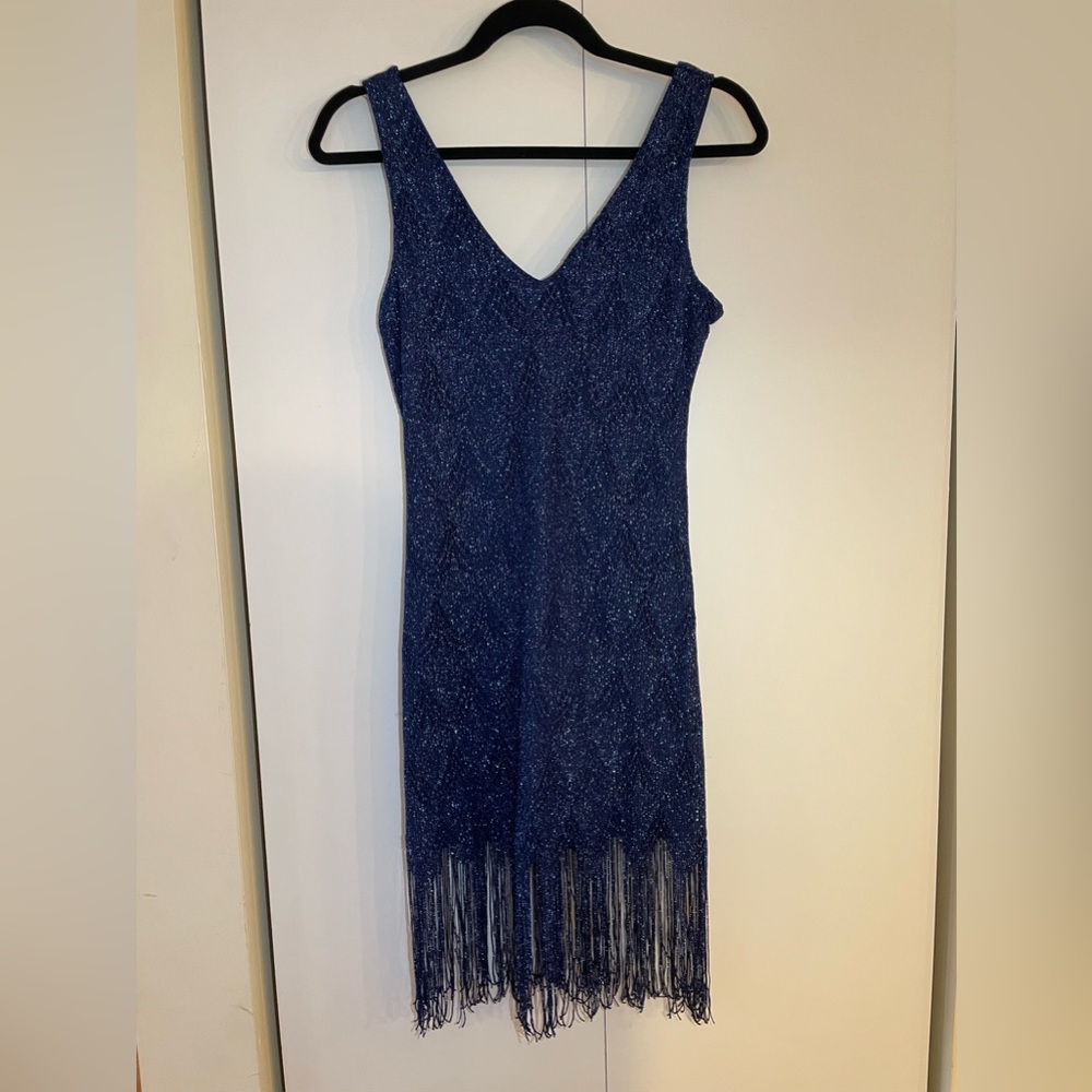Blue Cocktail Dress with Frills - Small